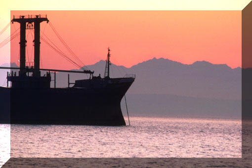 -Bay, ship at sunset